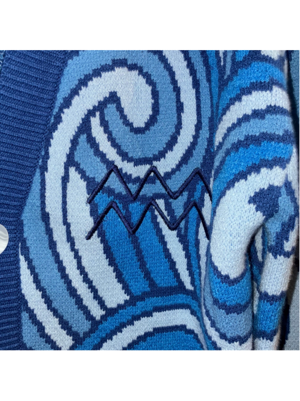 Steady Hands Aquarius Zodiac Blue Swirl Cardigan Sweater Size Small Medium - Picture 5 of 5